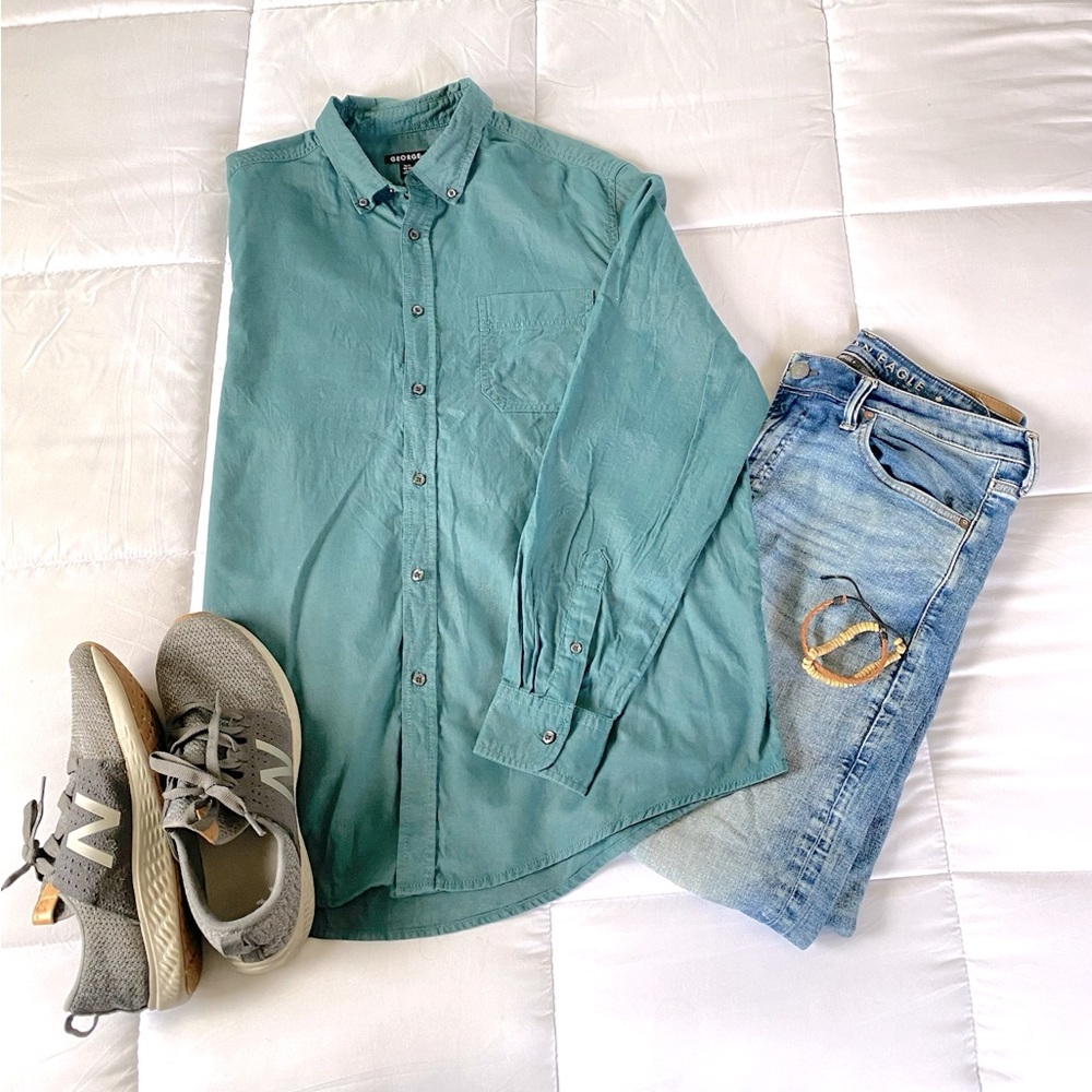 Teal button up